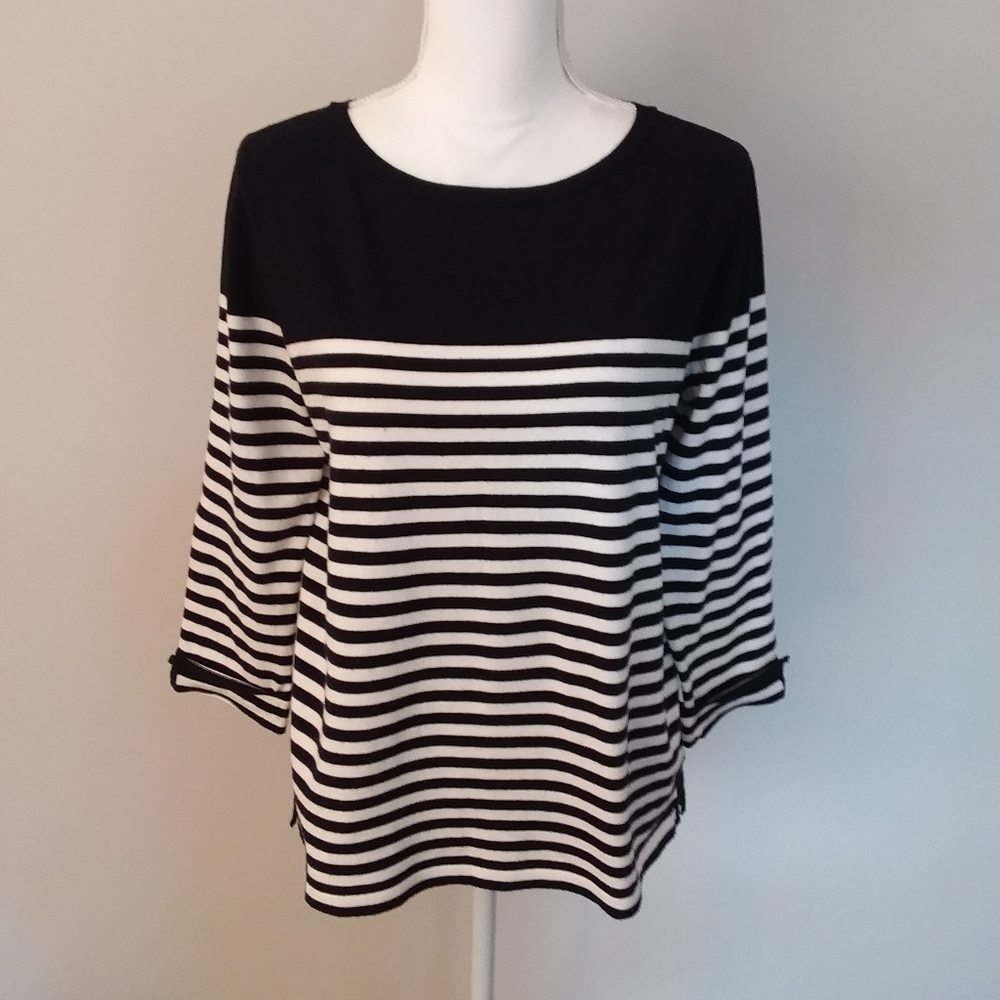 Sportscraft Navy and White Stripe Knit Sweater Top